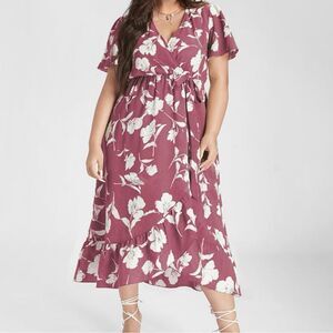 BLOOMCHIC Bloom Floral Ruffle Knot Side Wrap Dress Pink Size 10